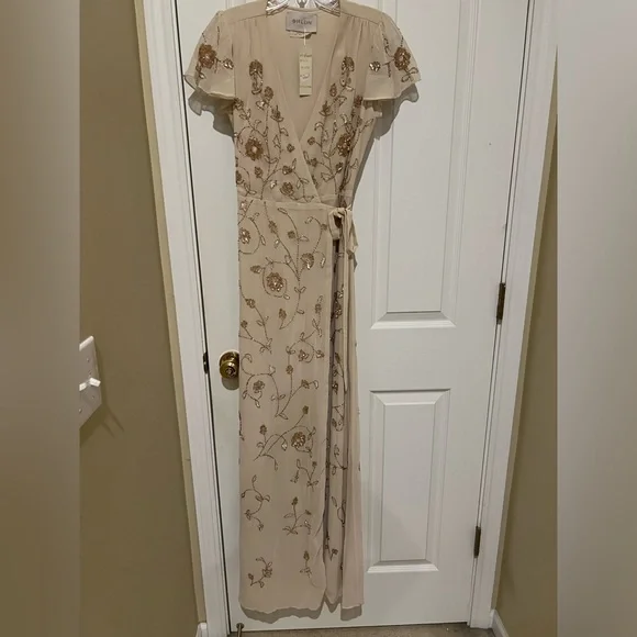 🌺BHLDN Plymouth Wrap Flutter Sleeve Beaded Maxi 👗Gown - Picture 9 of 17